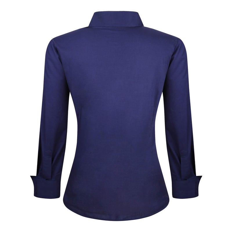 Alex Vando Womens Dress Shirts Wrinkle Free Regular Fit Long Sleeve Stretch Work Shirt,Navy,L - Image 2